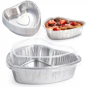 48 Pcs Heart Shaped Cake Pans with Lids,Mini Aluminum Foil Heart Cupcake Baking Tins Non-stick Cake Baking Pans for Kitchen Valentine's Day, Mother's