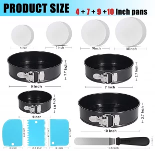 Round Cake Pan Sets for Baking Cake Decorating Supplies: 4 Non-Stick Springform Pans Set (4, 7,9,10 inches), Icing Tips, Cake Leveler - Multi-functio