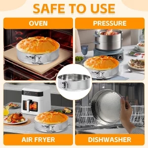 Aufind Springform Pan Set for Baking (7,9,10inches), 304 Stainless Steel Springform Cake Pan with Removable Bottom, Cheesecake Pan with 50PCS Parchme