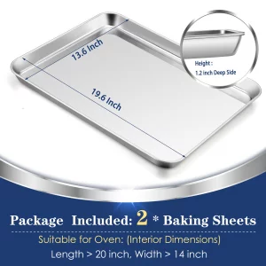 P&P CHEF Baking Cookie Sheet Set of 2, 19.6 Inch Stainless Steel Cookie Sheet Pan, Large Baking Pan Bakeware, Heavy Duty & Healthy, Oven & Dishwasher
