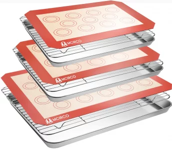 Stainless Steel Baking Sheet Tray Cooling Rack with Silicone Baking Mat Set, Cookie Pan with Cooling Rack, Set of 9 (3 Sheets + 3 Racks + 3 Mats), 10