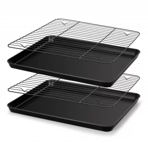 E-far Nonstick Baking Sheet with Rack Set, 16 x 12 x 1 Inch Cookie Sheet Baking Pans with Cooling Racks, Warp Resistant & Heavy-Duty, Non-Toxic & Eas