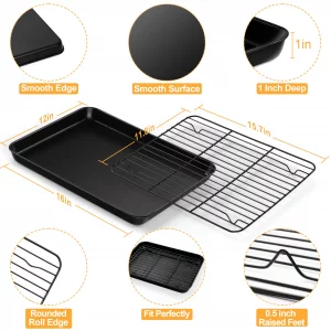 E-far Nonstick Baking Sheet with Rack Set, 16 x 12 x 1 Inch Cookie Sheet Baking Pans with Cooling Racks, Warp Resistant & Heavy-Duty, Non-Toxic & Eas