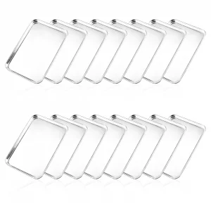 16 Pcs Baking Sheet Stainless Steel Cookie Sheet Small Metal Pans Professional Rectangle Oven Trays Kitchen Baking Cooking Oven and Toaster, (9.1 x 5
