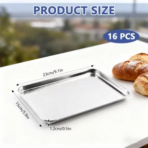 16 Pcs Baking Sheet Stainless Steel Cookie Sheet Small Metal Pans Professional Rectangle Oven Trays Kitchen Baking Cooking Oven and Toaster, (9.1 x 5