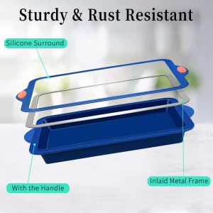 To encounter Silicone Baking Pans Set, 4 Pieces Nonstick Bakeware Set with Baking Pans, Baking Sheets, Cookie Sheets, Cake Pan with Grips and Metal R