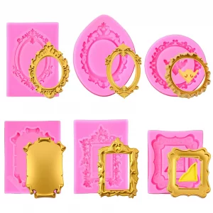 YBEATY 6 PCS Photo Frame Silicone Molds Silicone Picture Frame Molds Mini Air Dry Clay Mold Baroque Style Fondant Mold Cupcake Topper Cake Decoration