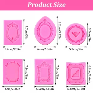 YBEATY 6 PCS Photo Frame Silicone Molds Silicone Picture Frame Molds Mini Air Dry Clay Mold Baroque Style Fondant Mold Cupcake Topper Cake Decoration