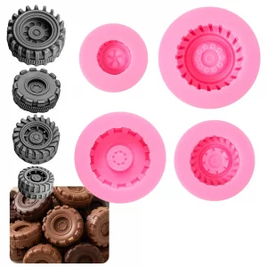 Shimmeroo 4PCS 3D Tire Fondant Molds,Silicone Tire Mold Fondant Molds for Cake Decorating for Cupcake Toppers Chocolate Candy Paste Christmas Cake De