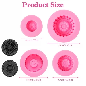 Shimmeroo 4PCS 3D Tire Fondant Molds,Silicone Tire Mold Fondant Molds for Cake Decorating for Cupcake Toppers Chocolate Candy Paste Christmas Cake De