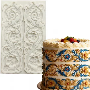 ICNYEKl 1Pc Baroque-Style Patterned Fondant Mold Scroll Wreath Border Silicone Mold for Cake Decorations Icings Candies Gummy Almond Paste Cupcake To