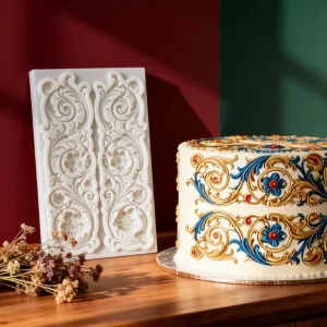 ICNYEKl 1Pc Baroque-Style Patterned Fondant Mold Scroll Wreath Border Silicone Mold for Cake Decorations Icings Candies Gummy Almond Paste Cupcake To