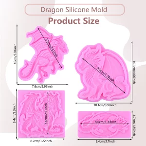 MIYAHOUSE Dragon Silicone Mold Flying Dragon Fondant Molds For Cake Decoration Cupcake Topper Chocolate Candy Polymer Clay Gum Paste Set Of 4