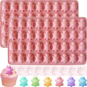 2 Pack Mini Turtle Silicone Mold for Chocolate, 72-Cavity Sea Turtle Chocolate Candy Molds Tortoise Ice Cube Sea Animal Gummy Jello Wax Resin Mold fo