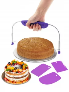 Adjustable Cake Leveler Cutter With 3PCS Cake Scrapers Set,Baking Supplies Tool for Kitchen,Large Size Cake-Cutter Slicer for Leveling,Single Stainle