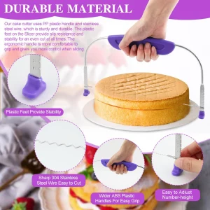 Adjustable Cake Leveler Cutter With 3PCS Cake Scrapers Set,Baking Supplies Tool for Kitchen,Large Size Cake-Cutter Slicer for Leveling,Single Stainle