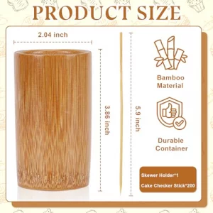 200 Pack Bamboo Cake Checker with Utensil Holder 5.9 Inch Disposable Cake Checker Stick Baking Supplies Baking Essentials for Home Bakers Chefs Meat 