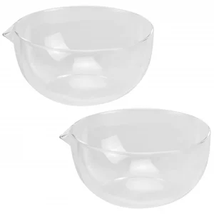 EIKS Glass Bowls with Spout for Mixing and Serving Sauce Jam Salad Coffee Milk Cooking Baking (300ml * 2)