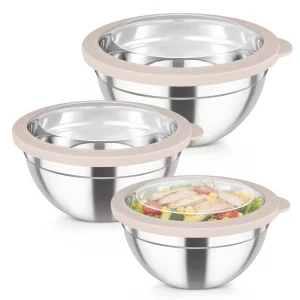 TeamFar Mixing Bowls with Lids, 4.5/3/1.5 QT Stainless Steel Nesting Salad Bowls with Airtight Lids, For Serving/Mixing/Storing/Prepping, Healthy & S