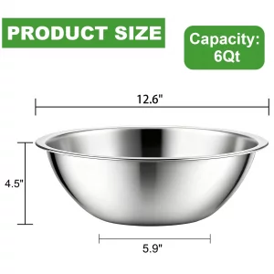 Suwimut 3 Pack Stainless Steel Mixing Bowls, 6 Quart Flat Base Stainless Steel Serving Bowls, 12.6 Inch Mirror Polish Large Metal Bowl Set for Kitche