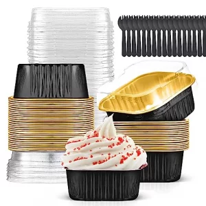 Findful 10oz Mini Cake Pans with Lids (40 Pack) Aluminum Foil Square Cupcake Liners Brownie Baking Cups,Disposable 4x4 Large Cupcake Pan,Jumbo Muff