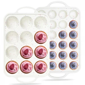 AOTASO Regular 12 Cup and Mini 24 Cup Nonstick Cupcake Pan Set Silicone Muffin Pan for Baking Silicone Cupcake Mold with Metal Reinforced Frame BPA F