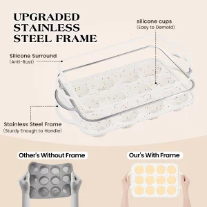 AOTASO Regular 12 Cup and Mini 24 Cup Nonstick Cupcake Pan Set Silicone Muffin Pan for Baking Silicone Cupcake Mold with Metal Reinforced Frame BPA F