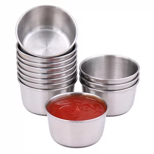Pharamat 12PCS 2 Ounce Dipping Sauce Cups, Metal Sauce Ramekins, Mini Condiment Bowls for Home Party, Restaurant