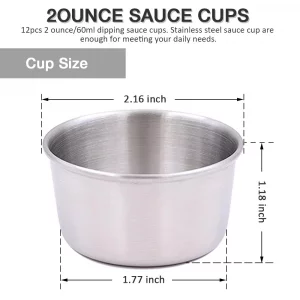 Pharamat 12PCS 2 Ounce Dipping Sauce Cups, Metal Sauce Ramekins, Mini Condiment Bowls for Home Party, Restaurant