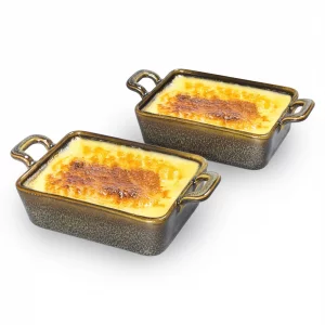 dingdaer Creme Brulee Ramekins, Chefs Tools Crme Brle Ramekin Set, 10 oz Mini Porcelain Souffle Dish, Oven Safe Ramekins with Handle, for Baking,