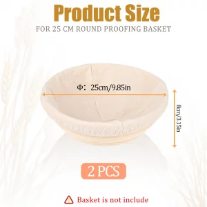 2 Pcs Bread Proofing Basket Cloth Liner Baking Dough Basket Cover Natural Rattan Banneton Proofing Cloth for Bakery Home Baking, about 10 inch