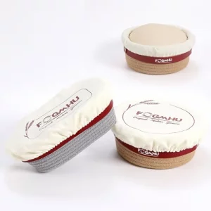 FOGMHU 2-Pack Banneton Bread Proofing Baskets - Sourdough Starter Kit for Home Bakers, Cotton Rope Bannetons with Liners, Hanging Hooks, Dough Guide 