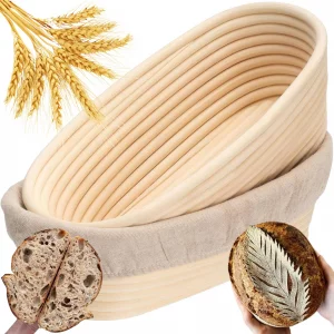 Banneton Bread Proofing Basket 2 pack 10 inch Oval Basket with Liner, Bread Proofing Basket Perfect for Professional & Home Sourdough Bread Baking, A