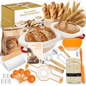 Sourdough Bread Kit for Beginners & Bakers, Bread Baking Supplies with Proofing Baskets, Sourdough Tools Gift Set with Bread Lame & Sling, Measuring 