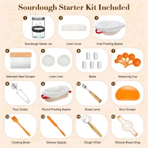 Sourdough Bread Kit for Beginners & Bakers, Bread Baking Supplies with Proofing Baskets, Sourdough Tools Gift Set with Bread Lame & Sling, Measuring 