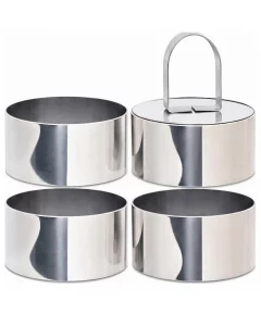 Vosturdy Ring Molds for Cooking, 3'' Stainless Steel Mousse Mold with 1 Pusher, 4-Piece Cooking Rings for Cake, Crumpet, Pancake, Egg, Salad, Dessert