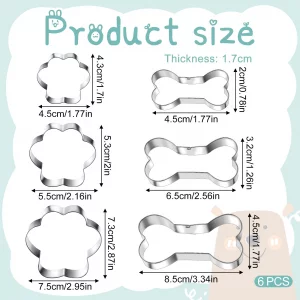 6 PCS Bone and Dog Footprints Cookie Cutters Set 3 Sizes Stainless Steel Dog Bone Cookie Cutter DogsTreat Cutters Dogs Shaped Cookies Cutter for Home