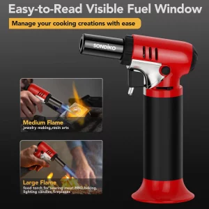 Sondiko Butane Torch Lighter with Visible Fuel Window, Refillable Soldering Torch with Adjustable Flame for Welding, Resin Art, Industrial(Butane Gas