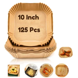 Air Fryer Paper Liners Disposable | 10 Inch 125PCS Parchment Paper Liner Square | Premium Waterproof Baking Liner Non-Stick| Oil Resistant Basket Pap