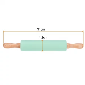 HARFINGTON Silicone Rolling Pins for Baking 12.2 Inch Non-Stick Silicone Surface Wooden Handle Rolling Pin Small Roller Playdough Rolling Pins for Fo