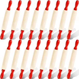 16 Pcs 8 Inch Mini Wooden Rolling Pins Small Wood Rolling Pin Wooden Roller with Red Handle for Kitchen Baking Pastry Cake Cookie Chef Role-playing G