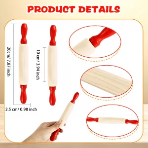 16 Pcs 8 Inch Mini Wooden Rolling Pins Small Wood Rolling Pin Wooden Roller with Red Handle for Kitchen Baking Pastry Cake Cookie Chef Role-playing G