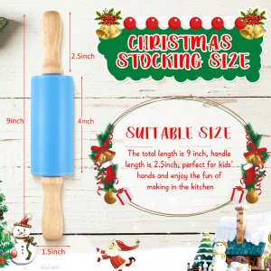 10 Pcs Small Rolling Pin Kids 9 Inch Mini Rolling Pin Silicone Wooden Cooking Pins Baking 5 Colors Non Stick Kids with Wooden Handle for Kitchen Doug