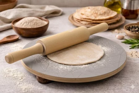 Wooden Rolling Pin with Chakla Board Set | Roti Maker Rolling Board & Rolling pins Set | Dough Rolling Tool for Roti, Chapati, Pizza & Baking