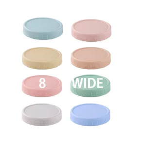 8 Pack Wide Mouth Mason Jar Lids for Ball, Kerr Jars and More, Colored Plastic Reusable Canning Tops with Silicone Rings, Food Grade & Leak-proof