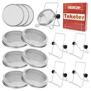 Seed Sprouting Jar Lid Kit with 9 Pack Stainless steel filter sheet and 4 Pack Stainless Steel Sprouting Stands for 86mm Wide Mouth Mason Jars for Gr