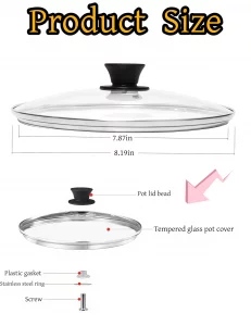 luvilly1Pack 8 Inch Tempered Glass Lid, Stainless Steel Rim Frying Pan Cover 8 Inch Wok Lid, Durable Frying Pan Lids for Cooking/Professional Chefs