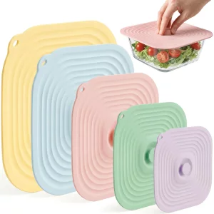Microwave Splatter Cover for Food, 5 Pack Silicone Reusable Lids, Airtight Suction Covers for Bowls Cups Pots Pans Skillets, Heat Resistant BPA-Free,