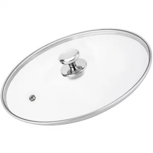13.5 Inch Glass & Stainless Steel Lid with Steam Vent, Universal lid for Pots, Pans, Skillets and Woks, Large Covers Replacement of 34cm, Fits Pots W