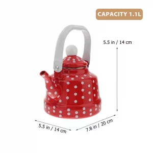 DOITOOL Vintage Tea Kettle 1.1 L Enamel Tea Kettle with Handle, Stove Top Water Kettle Coffee Tea and White Polka Dot with Stainless Steel Filter for